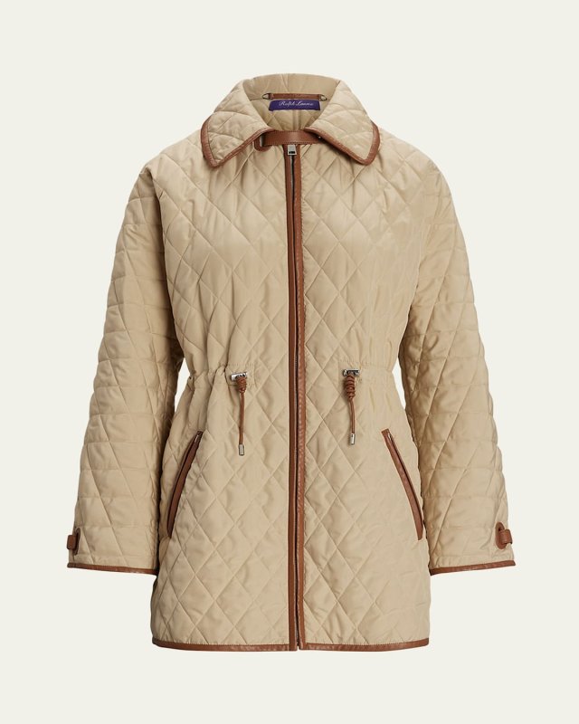 Saundra Quilted Leather-Trim Coat